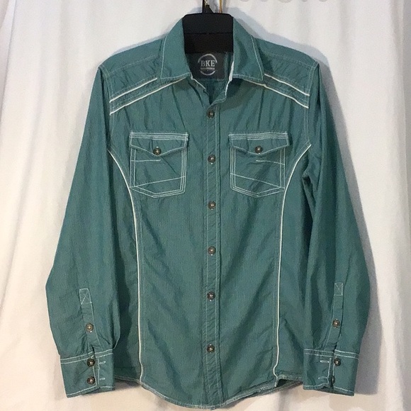 Buckle Other - 🌵 Buckle BKE ‘Standard Fit’ Turquoise White Trim Metal Buttons Long Sleeve